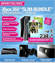 T-Online-Shop: Xbox 360 Slim + Tomb Raider Underworld + Xbox Live Arcade Compilation