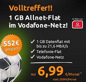 crash-tarife.de: 1GB Allnet-Flat im Vodafone-Netz für nur 6,99 Euro / Monat
