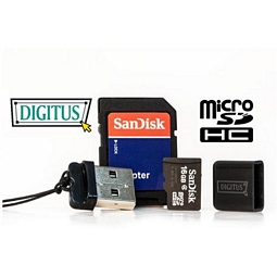 DIGITUS USB2.0 Mini Cardreader Stick+ 16GB microSD SanDisk Speicherkarte mit SD Adapter