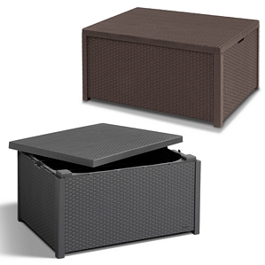 Allibert Auflagenbox Tisch Beistelltisch Hocker Kissenbox Box Rattanoptik