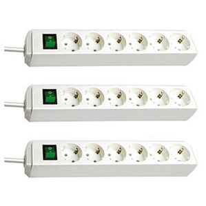 3x Brennenstuhl Eco-Line Steckdosenleiste mit Schalter 6-fach weiß (1159520115)
