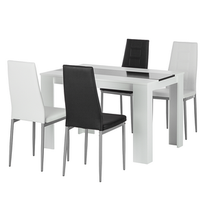 Home Design Essgruppe 5-teilig Esstisch + Esszimmerstühle Stühle Schwarz Weiß