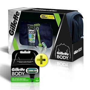 Gillette Body Geschenkset: Rasierer + 4er Klingen-Pack + Kulturtasche