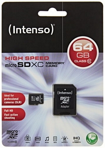 Intenso 64GB Micro SDXC Speicherkarte Class 10 Karte inkl. SD SDHC Card Adapter