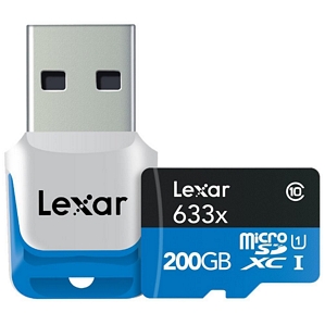 Lexar microSDXC 633x UHS-I 200GB Speicherkarte mit USB 3.0 Kartenleser (LSDMI200BBEU633R)