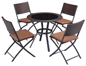 4 Stühle + Tisch Gartenmöbel PolyRattan Sitzgruppe rund Balkonmöbel klappbar
