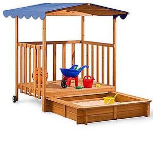 Sandkasten mit Dach Holz Kinder Spielhaus Sandbox Sonnenschutz Deckel Sandkiste