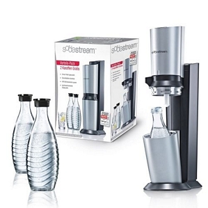 Sodastream Wassersprudler Crystal Megapack + Co2-Zylinder + 3x 0,6 Liter Glaskaraffe