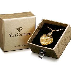 Edler Glas Herz Anhänger aus Glas gefüllt mit 999.9 Gold von Yves Camani