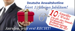 10 Jahre Deutsche Anwaltshotline – Kostenlose Rechtsberatung und Verlosung von E-Mail-Beratungen