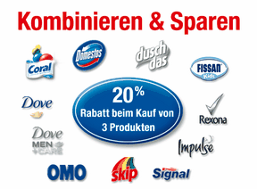 Amazon: 20 Prozent Rabatt beim Kauf von 3 Produkten (zum Beispiel Duschdas, Dove, u.v.m.)