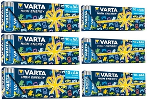 60 Varta High Energy Alkaline Batterien (30x AA Mignon + 30x AAA Micro)