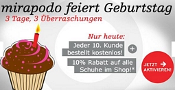 mirapodo: Jeder 10. Kunde bestellt kostenlos + 10% Rabatt