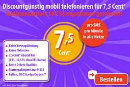 discoTEL: 50 Euro Startguthaben für nur 9,95 Euro