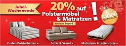 Neckermann: Jubelwochenende mit 20 Prozent Rabatt auf Polstermöbel, Matratzen und Lattenroste