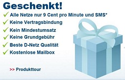 Kostenlose PrePaid-Karte mit einem Euro Startguthaben bei allmobil (9 Cent pro Minute und SMS)