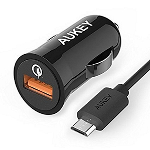 AUKEY Quick Charge 2.0 Kfz Ladegerät mit AiPower Technologie für iPhone 6, 6 Plus, 6s, 6s Plus, Samsung, Huawei, HTC mit 1M Kabel (Schwarz)