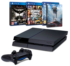 PlayStation 4 500 Go + Batman Arkham Knight + Star Wars Battlefront + Steelbook + GTA V