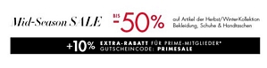 Amazon: Mid-Season Sale auf Artikel der Herbst-/Winter-Kollektion Bekleidung, Schuhe & Handtaschen (10 Prozent Extra-Rabatt für Prime-Mitglieder)
