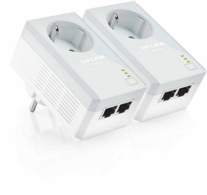 TP-Link TL-PA4020PKIT Powerline-Netzwerkadapter (500Mbps, 2-Port, integrierte Steckdose)