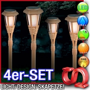 4x LED Bambus-Solarspieße 53cm Fackel