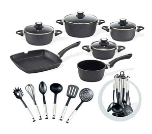 BEEM Startherm Topfset 17-teilig Schwarz Topf-Set + Küchenhelfer-Set (F 3000.700)