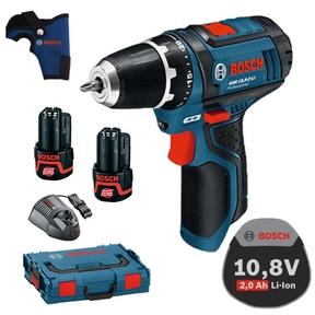 Bosch Akku Bohrschrauber GSR 10,8-2-Li inkl.2 Akkus 2,0AH Ladegerät AL1130CV in L-BOXX Gr. 1 / 102 mit Einlage GSR und Holster