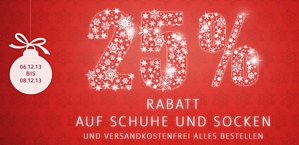 C&A: 25 Prozent Rabatt auf alle Schuhe und Socken bis zum 08. Dezember 2013