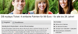 Deutsche Bahn: Einzeltickets für nur 24,75 Euro für unter 26 Jährige