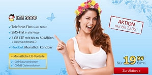 DeutschlandSIM LTE3000 – 3GB Datenvolumen, Allnet-Flat, SMS-Flat, Telefonieren und Surfen im Ausland für nur 19,99 Euro (monatlich kündbar)
