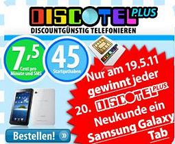 Jeder 20. discoTEL Plus Neukunde bekommt ein Samsung Galaxy Tab geschenkt