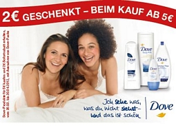Mit Gutschein: Dove-Produkte im Wert von mindestens 5 Euro kaufen und 2 Euro Rabatt erhalten