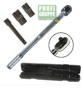 Drehmomentschlüssel 1/2 Zoll + Verlängerung + 2 Nüsse + Koffer 10-210 Nm