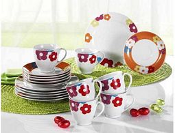 18tlg. Porzellan Service Kaffeservice Blumen-Dekor