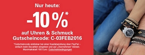 Ebay: 10 Prozent Extra-Rabatt auf Uhren & Schmuck bei Zahlung mit PayPal (nur heute)
