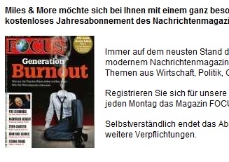 Magazin Focus ein Jahr kostenlos lesen (Miles & More-Aktion)