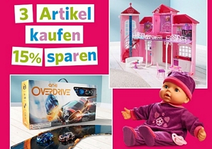 Galeria Kaufhof: 15 Prozent Rabatt auf Spielwaren beim Kauf von mindestens 3 Artikeln