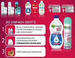 Kostenlos – Zwei Testsieger-Produkte von Garnier kaufen und Geld zurück erhalten