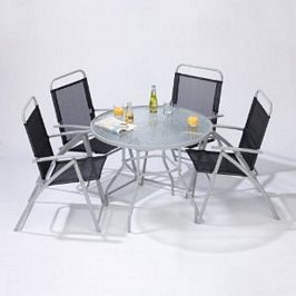 Gartenmöbel Komplettset mit 4 Klappstühlen und Glastisch