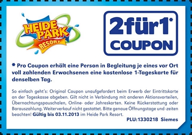 2 für 1 Gutschein für den Heidepark Soltau