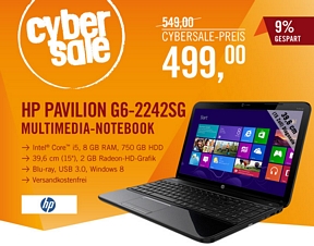 HP Pavilion g6-2242sg 15,6 Zoll Notebook mit Core i5-CPU, 8GB Ram und 750GB HDD
