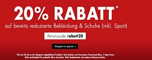 Karstadt: 20 Prozent Rabatt auf alle Sale-Artikel (auch Sportartikel)