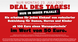 Heute in allen Karstadt-Filialen – Für 100 Euro reduzierte Kleidung kaufen und 50 Euro Warengutschein erhalten