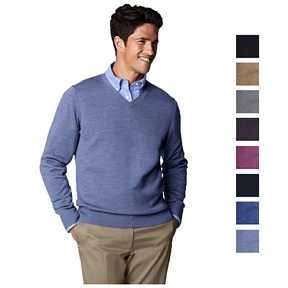 LANDS‘ END Herren Wollpullover mit V-Ausschnitt in verschiedenen Farben
