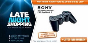 Saturn Latenight-Shopping am 14. August 2013 mit z.B. mit dem Sony PS3 DualShock 3 Wireless Controller (Vergleichspreis: rund 40 Euro)