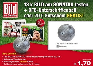 Lesershop24: 13x Bild am Sonntag (BAMS) testen und effektiv nur 2,10 Euro bezahlen