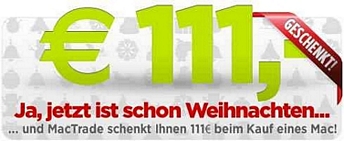MacTrade Weihnachtsaktion: 111 Euro Rabatt beim Kauf eines Macs, z.B. Mac Mini 2,3 GHz für 435,25 Euro