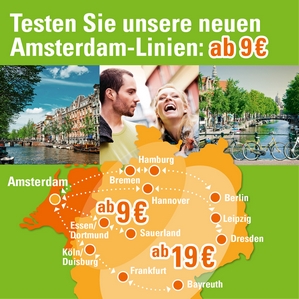 MeinFernbus.de: Neue Linien nach Amsterdam z.B. ab Hamburg für nur 9 Euro