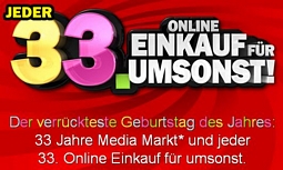 Media Markt Onlineshop: Jeder 33. Einkauf für umsonst