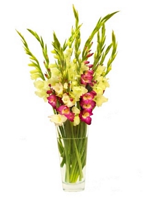 Blumenarrangement Sophie mit bunten Gladiolen